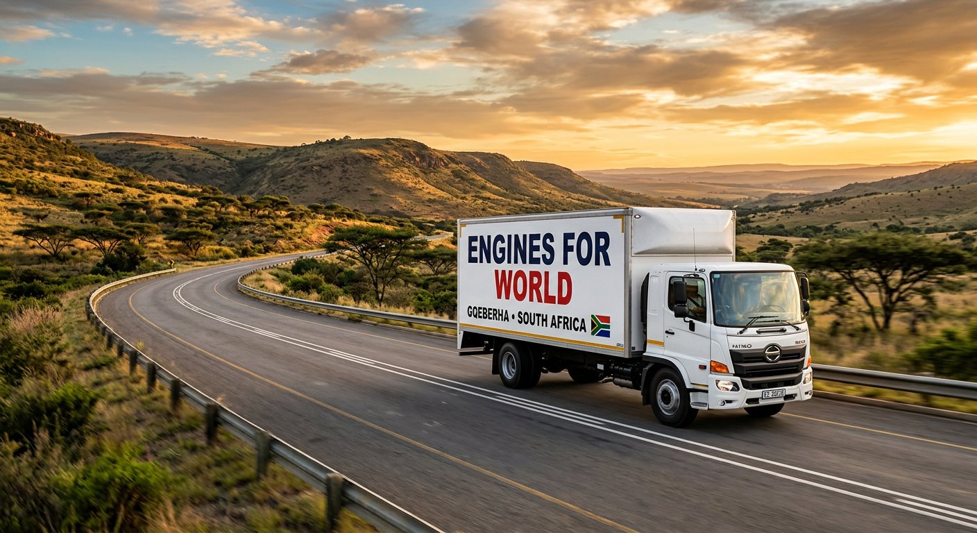 Engines for World branded truck delivering engines and gearboxes across South Africa